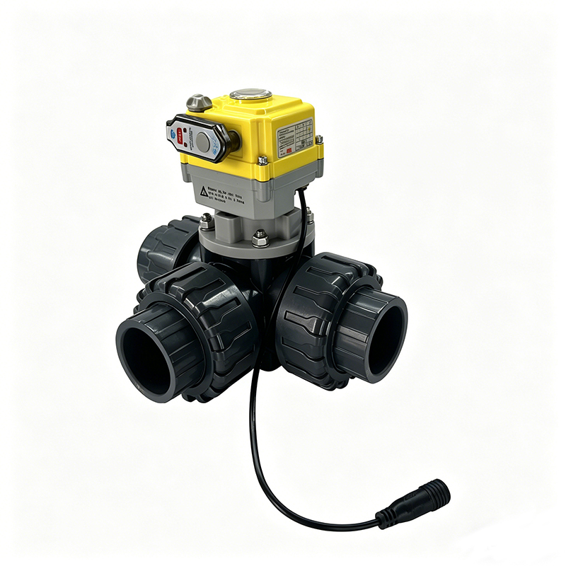 Intelligent electric 3-way valve PVC electric valve with 24V actuator, electric water valve supports OEM customization