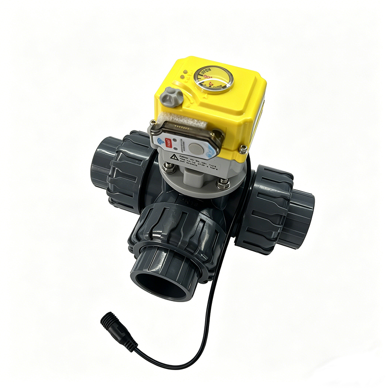 Intelligent electric 3-way valve PVC electric valve with 24V actuator, electric water valve supports OEM customization